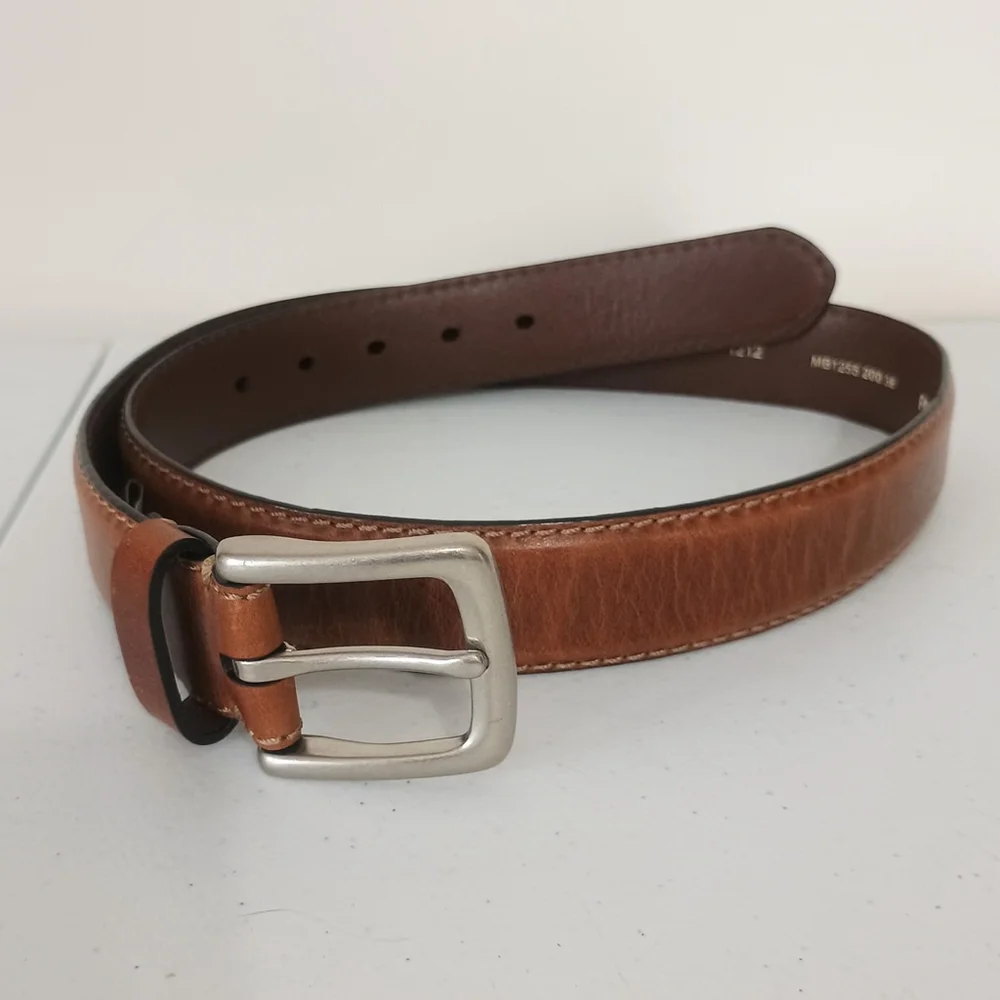 Fossil MB125520036 Brown Leather Belt 90/36 Silver Buckle